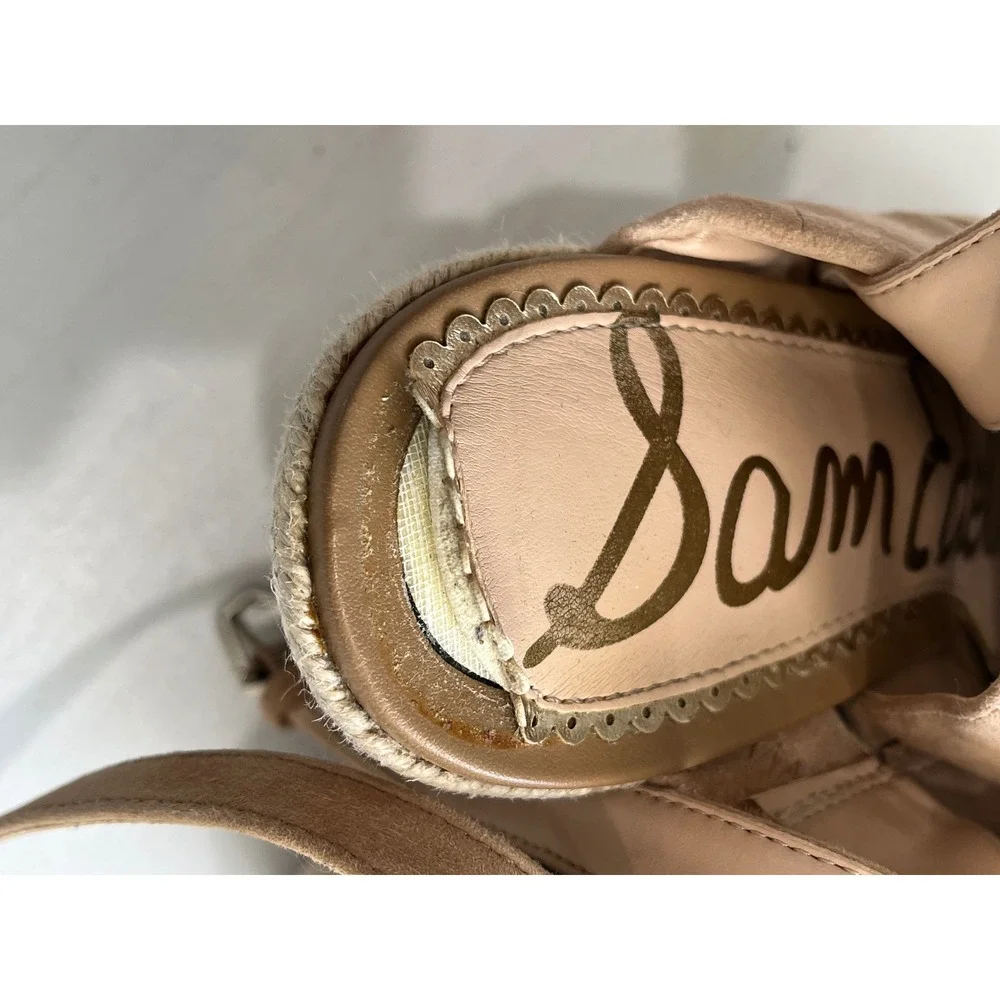 Sam Edelman Tan Suede Espadrille Wedge Sandals Bow Ankle Strap Women Size 6.5M‎